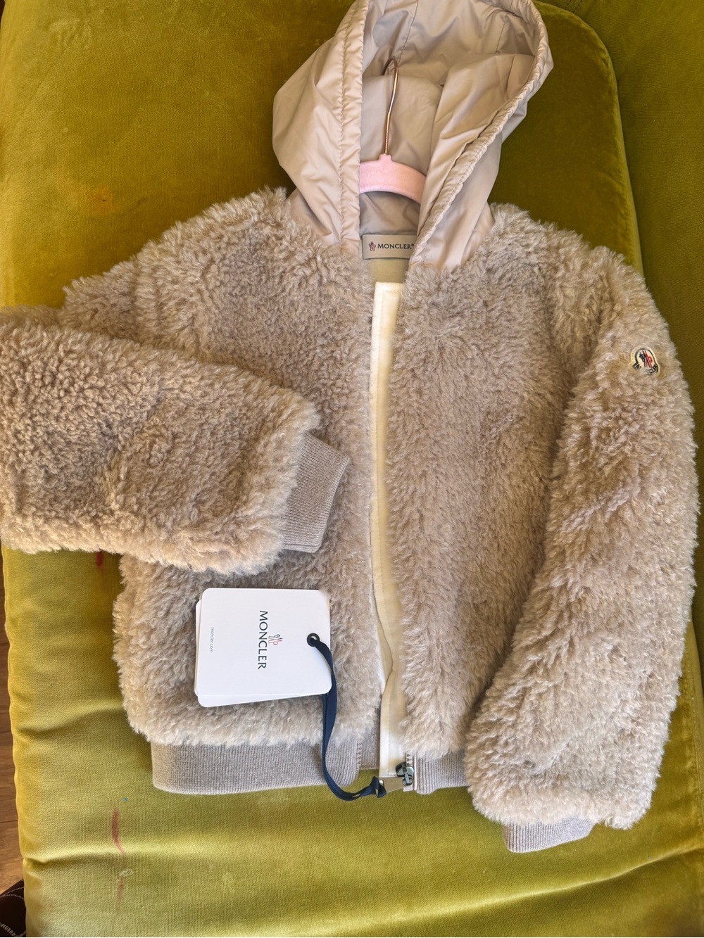 Moncler Kids Beige Sherpa Hooded Puffer Jacket